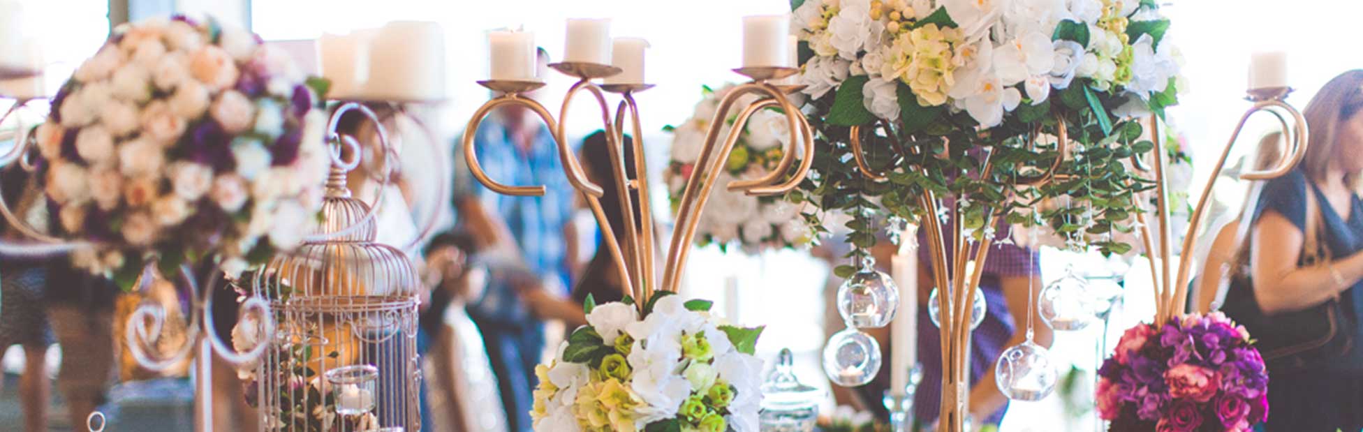Table filled with wedding decoration examples