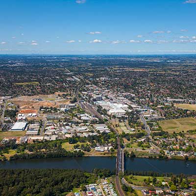 Looking over land linking river to Penrith CBD