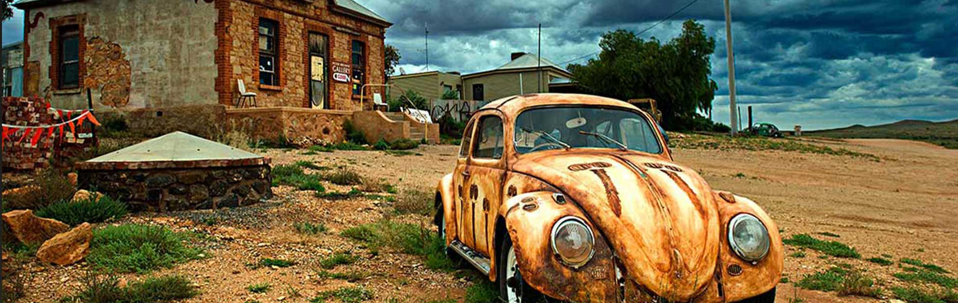 VW Beetle in outback setting