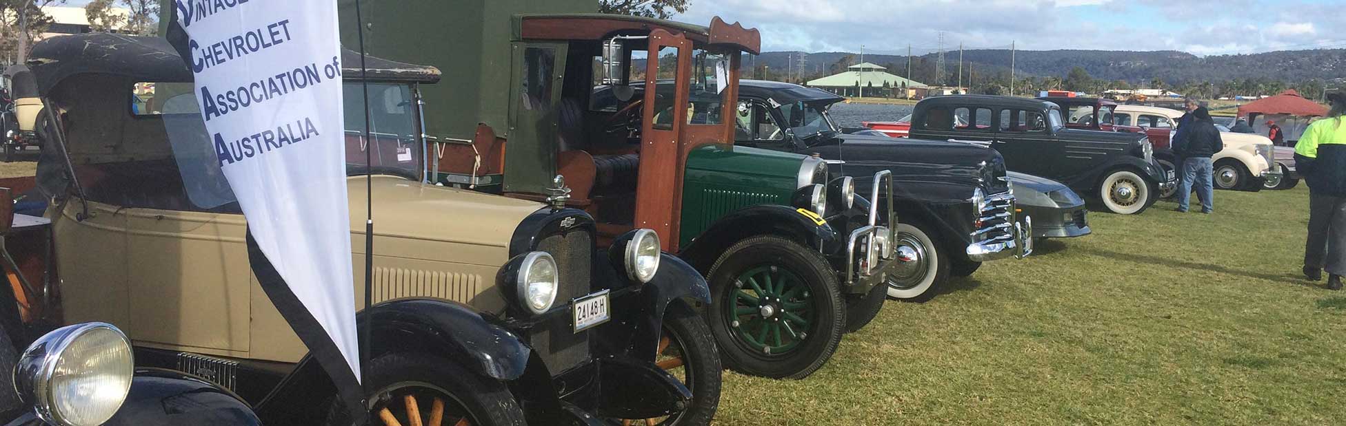 Line up of vintage cars