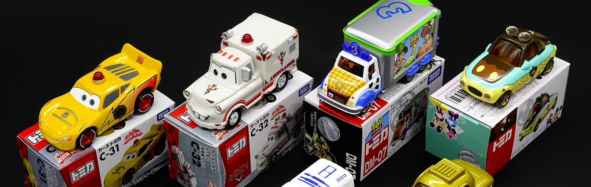 Collectable cars displayed on boxes