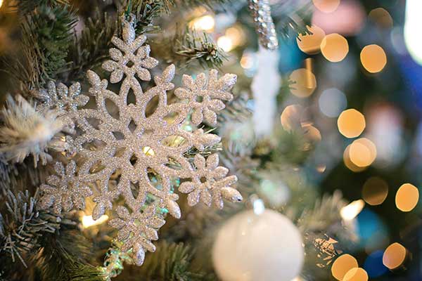 Snowflake decoration on a Christmas tree