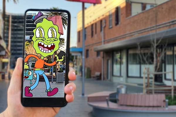 Mobile phone with live illustration on Penrith Streetscape
