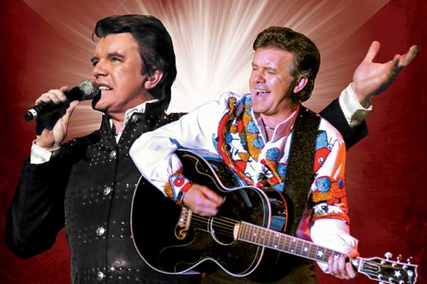 Two images of performer dressed as Neil Diamond