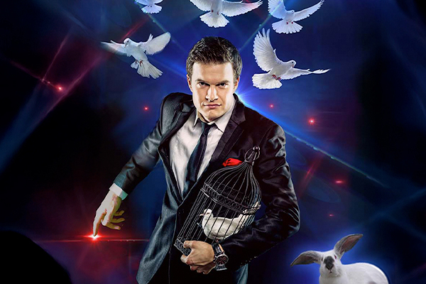 magician with birds and bunny