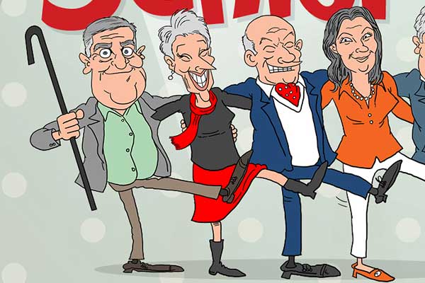 Cartoons of seniors in line dancing