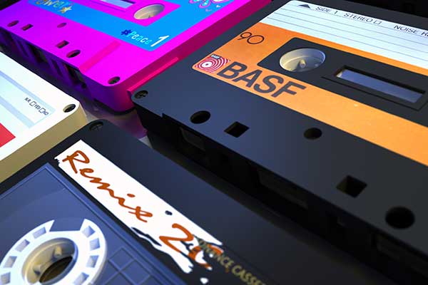 Close up of music cassettes