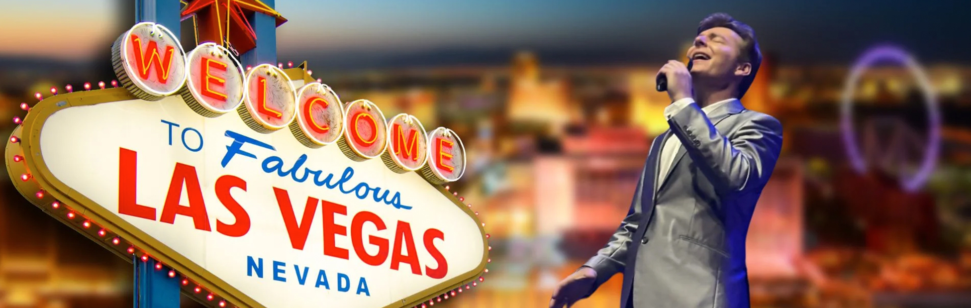 man singing near Vegas sign