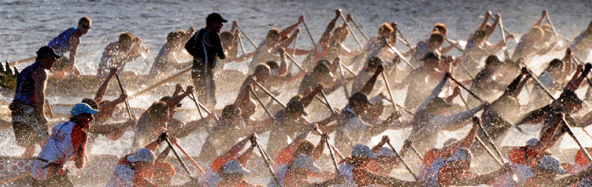 Line up of dragonboats racing