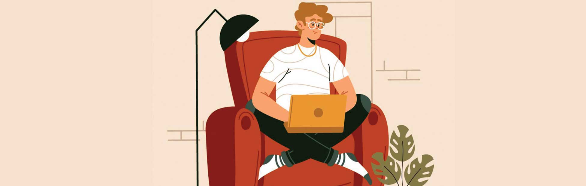 cartoon image of a man on a laptop