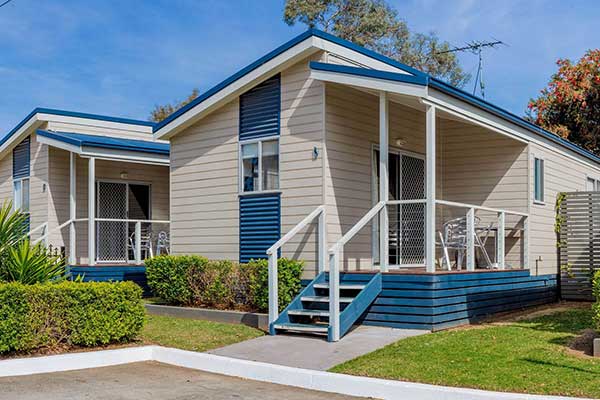 Blue and beige holiday cabin