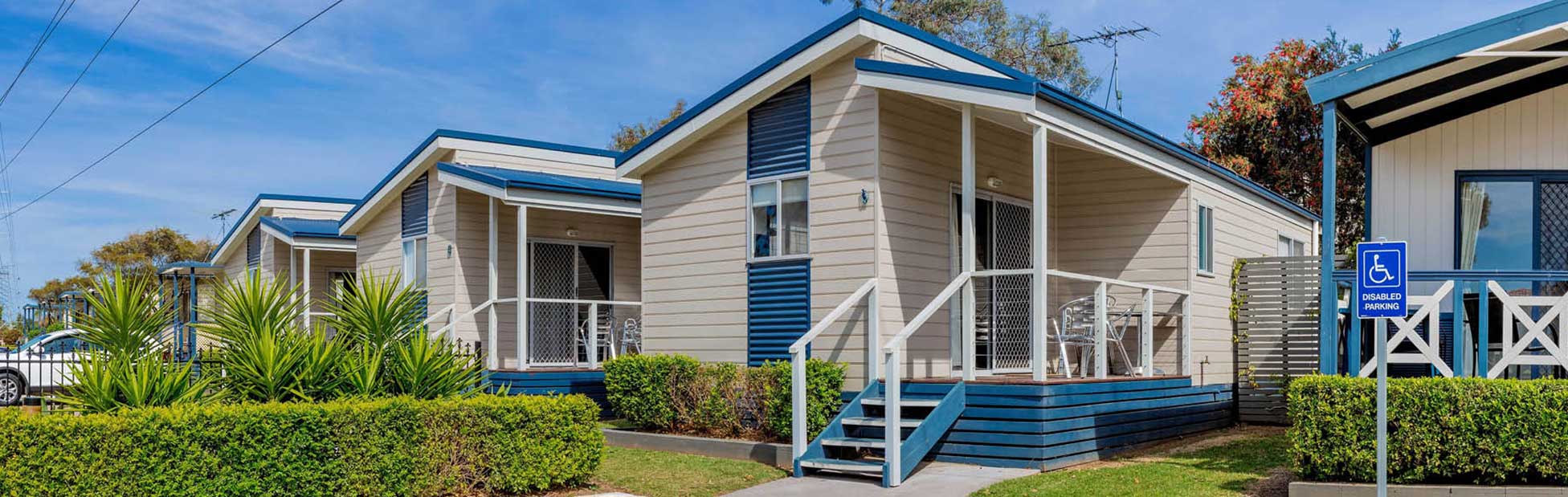 Blue and beige holiday cabin