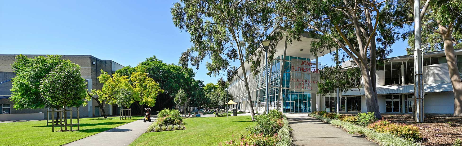 External view of west facing entrance of the Joan on sunny morning
