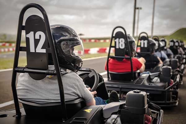 Go Karts lined up for start on Raceway