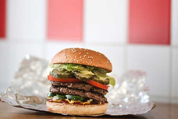 Burger and fries on a plate