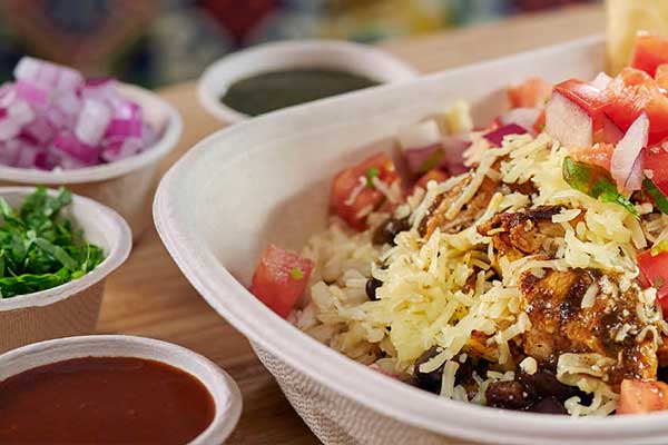 Freshly made mexican food served in a take away tray