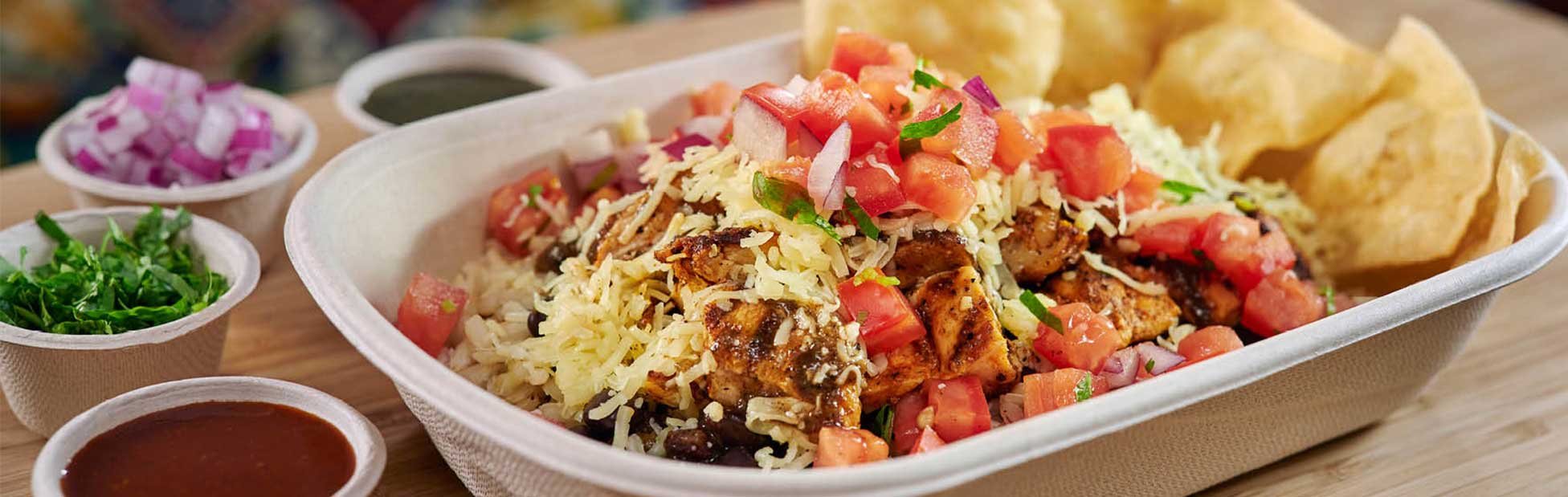 Freshly made mexican food served in a take away tray