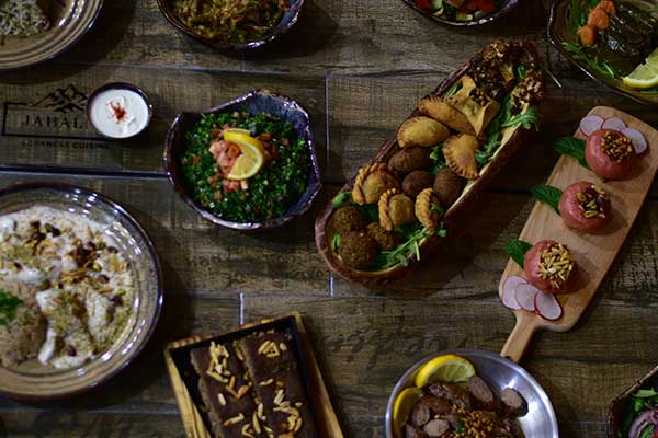 Table of assorted Lebanese dishes