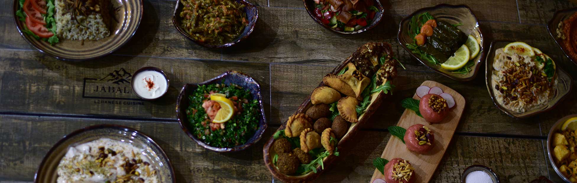 Table of assorted Lebanese dishes