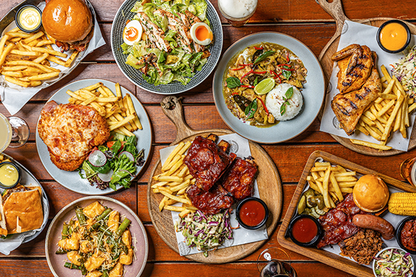 food spread at pub