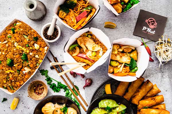 Asian dishes on table