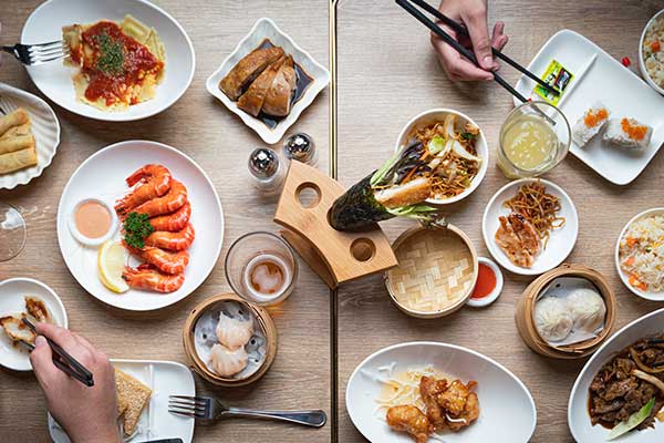 Assorted meals on table