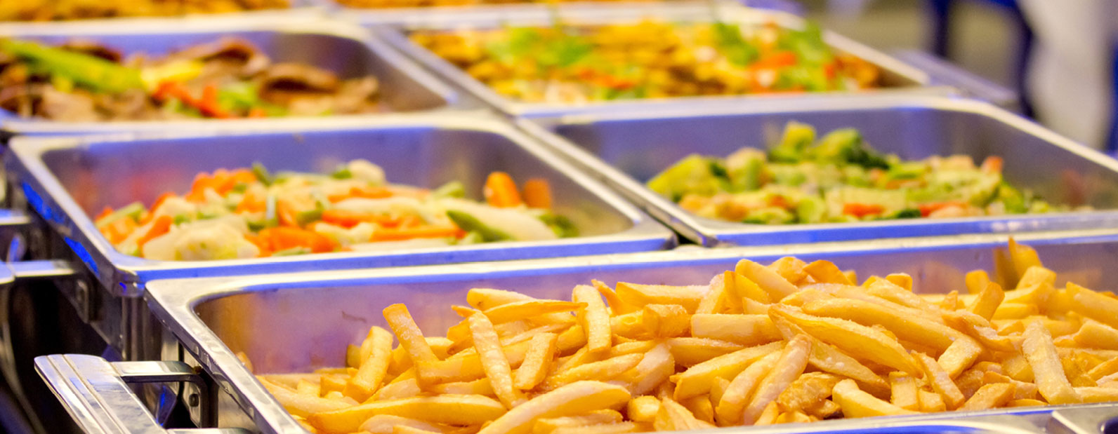 Trays of food served at a buffet