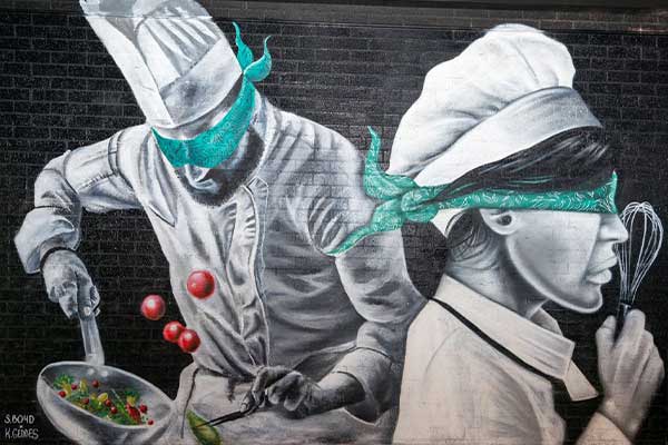 Wall mural Chefs wearing blindfolds