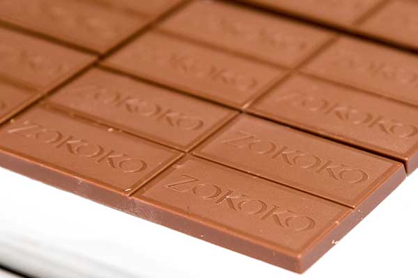 Squares of chocolate stamped ZOKOKO